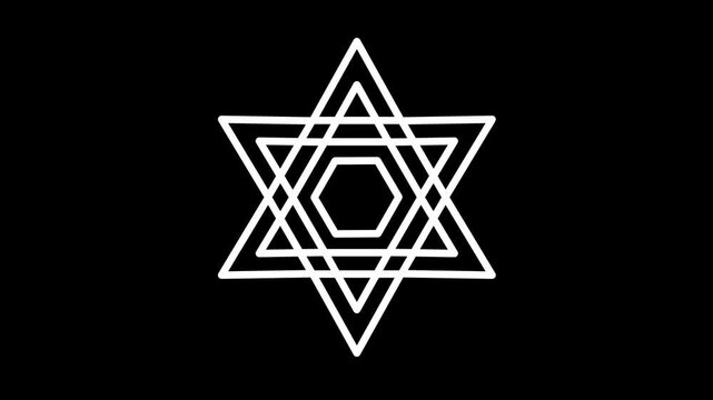 White outlined six pointed star made of two overlapping triangles, resembling a hexagram or Star of David geometric symbol with a smooth glowing today