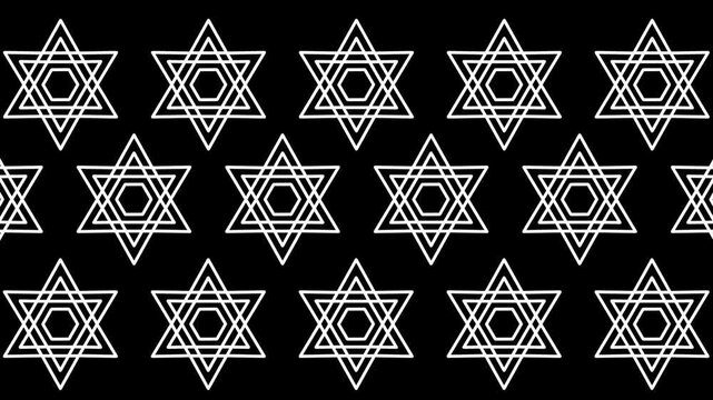 Grid pattern filled with many small white six pointed stars repeated across a dark background forming a decorative textured wallpaper with a smooth