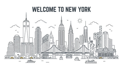 Fototapeta premium Welcome to New York City Skyline Illustration - Iconic Landmarks