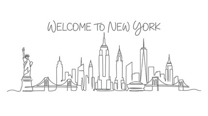 Fototapeta premium New York Skyline One Line Drawing with 
