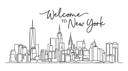 Fototapeta premium Welcome to New York City Skyline - Minimalist Line Art
