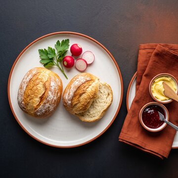 Br&ouml;tchen: Small German Bread Rolls With A Crisp Crust And Soft Interior, Commonly Eaten For Breakfast Or As Sandwich Rolls