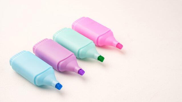 Pastel Highlighters Pens on White Background