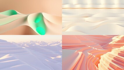 Fototapeta premium Abstract landscapes, soft colors, flowing forms. Minimalist design, smooth textures, serene composition. Digital art, pastel shades, gentle curves.