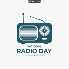Obraz premium The flat design for a National Radio Day poster focuses on simplicity, elegance, and ease of recognition. Vector Illustration