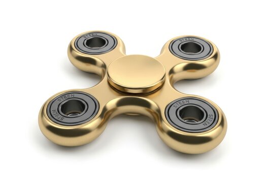Golden Four-Armed Fidget Spinner Toy with Steel Bearings Isolated on White Background for Stress Relief and Focus