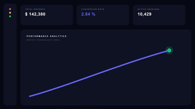 Empty dark mode SaaS UI dashboard interface template featuring a minimalist sidebar with window control buttons for modern web application and software presentation.