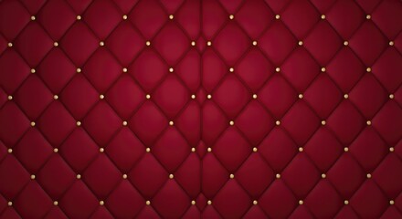 Obraz premium Luxurious Red Tufted Leather Texture Background with Golden Studs for Elegant Interior Design and Upholstery