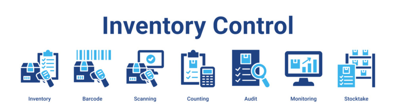 Inventory Control web banner icon vector illustration concept for business with icon of Inventory, Barcode, Scanning, Counting, Audit.