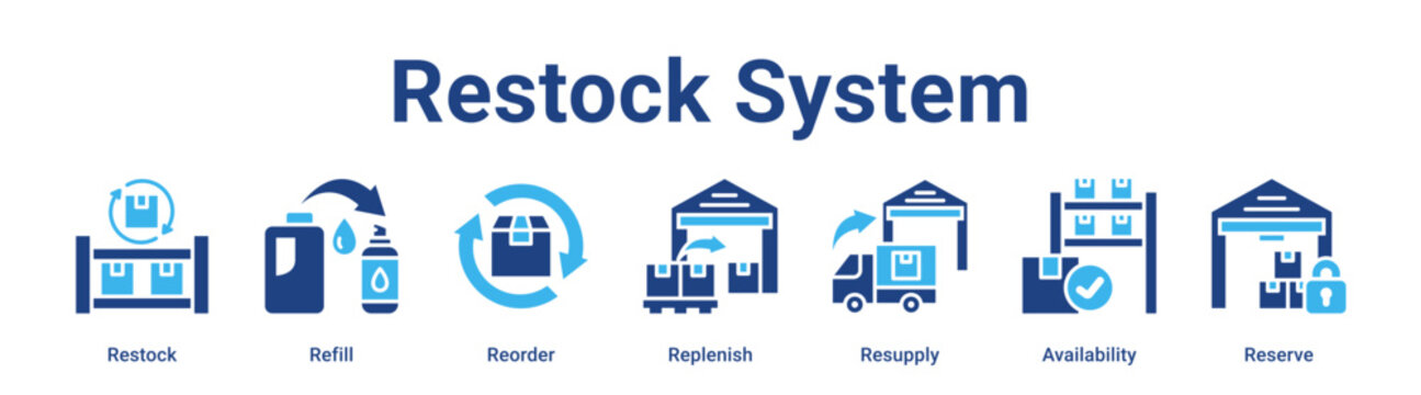 Restock System web banner icon vector illustration concept for business with icon of Restock, Refill, Reorder, Replenish, Resupply.