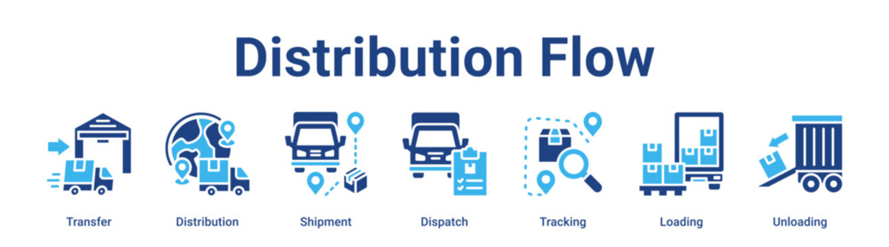 Distribution Flow web banner icon vector illustration concept for business with icon of Transfer, Distribution, Shipment, Dispatch, Tracking.