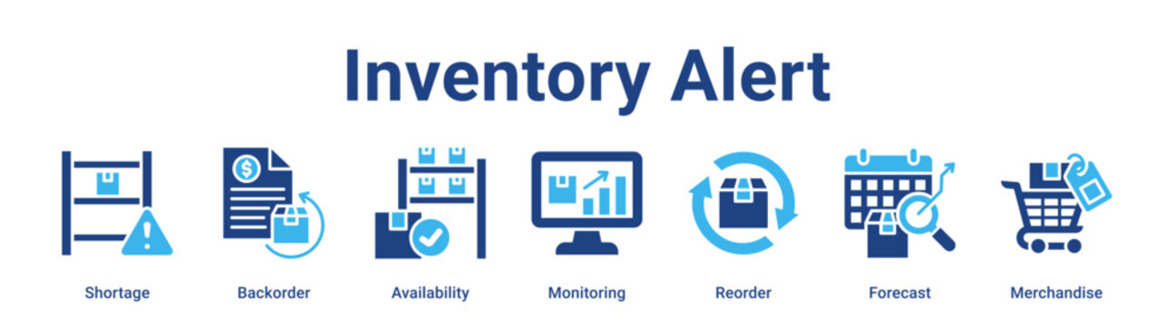 Inventory Alert web banner icon vector illustration concept for business with icon of Shortage, Backorder, Availability, Monitoring, Reorder.