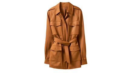 Brown safari jacket with belt and multiple pockets, isolated on transparent background © Andrej