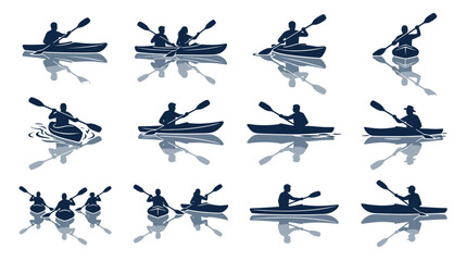 Kayaking Silhouette Collection: Single and Group Paddling on Water © hakim