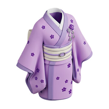 Purple kimono with floral pattern isolated on transparent background