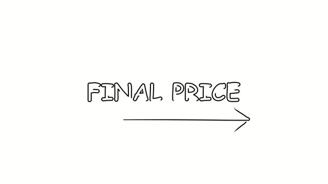 Final price. Contour drawing business text animation with arrow, direction. Continuous line word. Isolated message on white. Video 4k object illustration self-drawing. Minimalist continuous line drawi