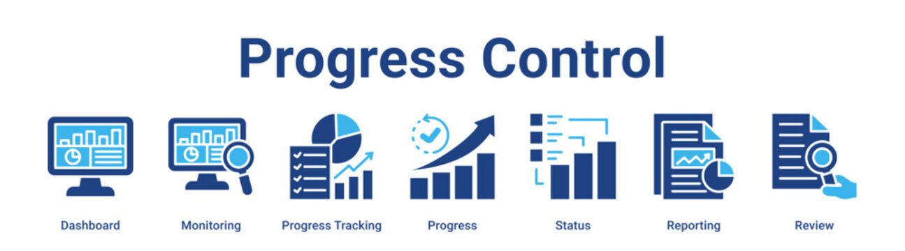 Progress Control web banner icon vector illustration concept for business with icon of Dashboard, Monitoring, Progress Tracking, Progress, Status.