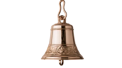 Ornate polished bronze bell with decorative engravings, isolated on transparent background © Andrej