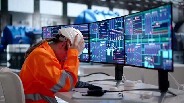 Industrial Engineer Stressed While Checking Broken Machine System