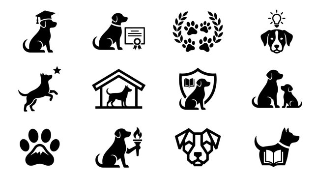 Intelligent dog and pet education concept icons