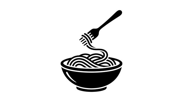 Minimalist Spaghetti Bowl and Fork Silhouette Vector