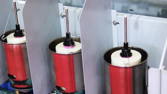 Automated textile spinning machinery winding yarn on bobbins