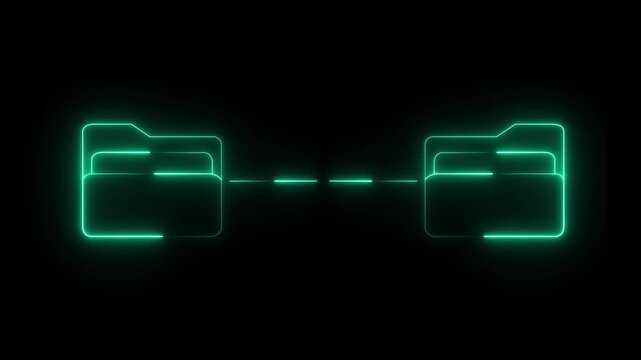 glowing neon Cloud Based Data Exchange and File Management Tools icon on black background. Motion graphics of Advanced Digital File. futuristic cyber file exchange process and technology data sharing.