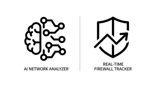 Artificial intelligence brain network and real-time firewall icons with firewall