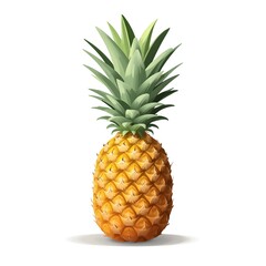 Fototapeta premium Ripe Pineapple with Textured Golden Skin and Lush Green Crown Flat Vector Style Tropical Fruit Illustration Isolated on White Background