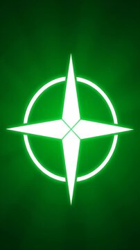 Glowing white star symbol on dark green.