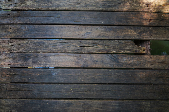 Weathered Wooden Planks Near Mangrove Forest in Thung Prong Thong