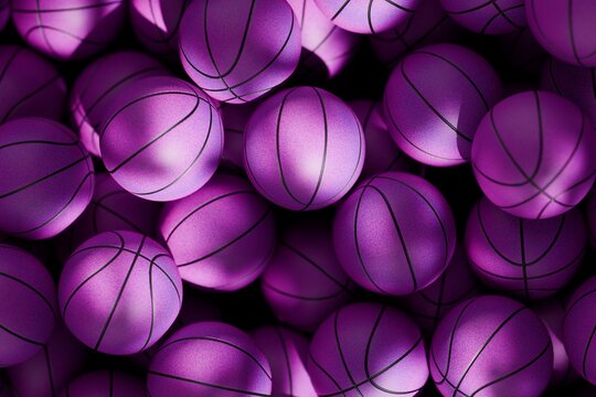 purple 3d basketballs piled on top of each other