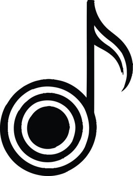 Black eighth note musical symbol with white outline on transparent background