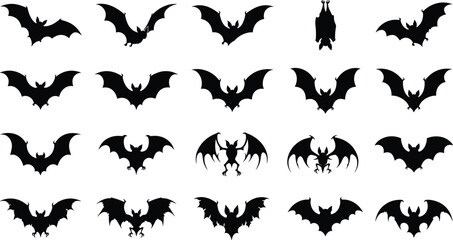 Fototapeta premium Halloween Bat Silhouette Clipart Bundle with Flying Bat Shapes for Spooky Seasonal Designs