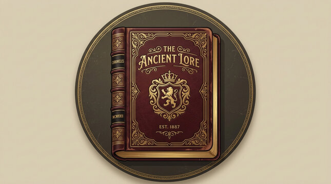Elegant antique book with gold embellishments displayed on dark circular base with showcases richly decorated vintage book intricate gold detailing