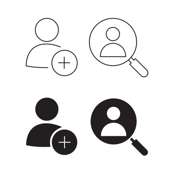 User icons set with add friend and search profile options on white background.Editable stroke, Vector illustration, Line art Icon, Symbols.