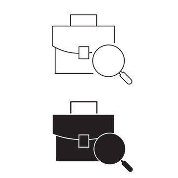 Job search and recruitment icons set with briefcase and magnifying glass.Editable stroke, Vector illustration, Line art Icon, Symbols.
