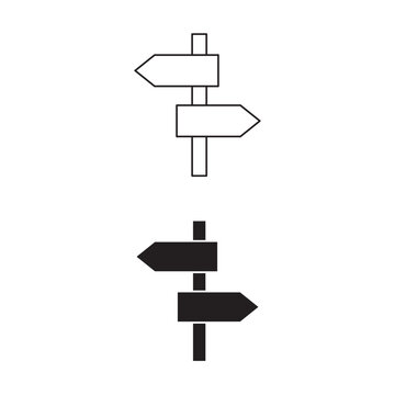 Direction signpost icons set pointing left and right on white background.Editable stroke, Vector illustration, Line art Icon, Symbols.