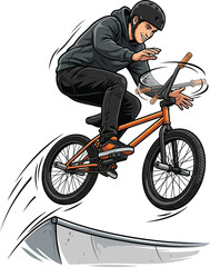 Obraz premium Bmx Rider Performing Mid air Trick Colorful Vector Illustration