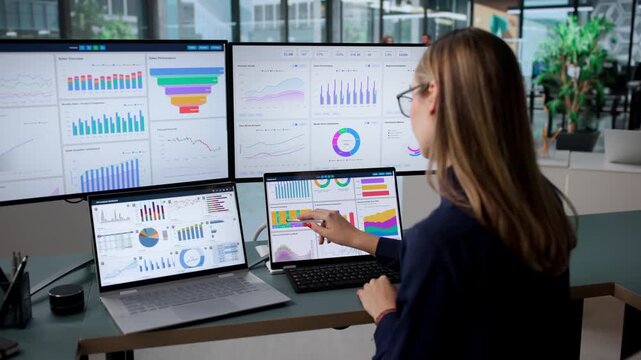 Financial Analyst Reviewing KPI Dashboard On Laptop