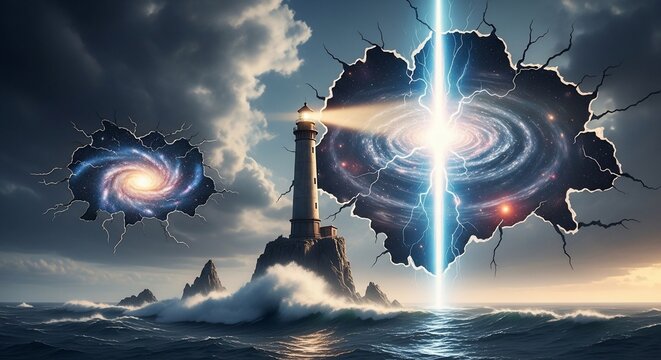 Lighthouse guiding through cosmic portals