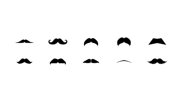 Collection of different black mustache styles for design and illustration use