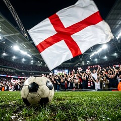 Fototapeta premium england soccer flag and ball in stadium