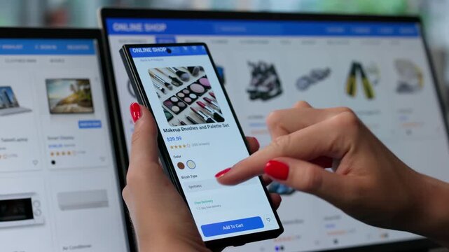 Young Woman Using Smartphone And Laptop To Shop Online