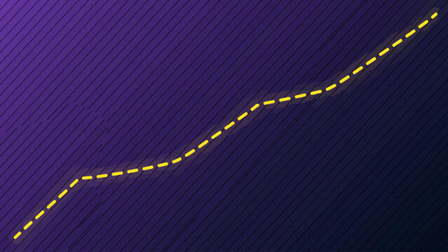 Curved yellow dashed line on purple grid background