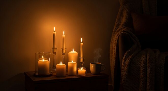 Lit candles warm light