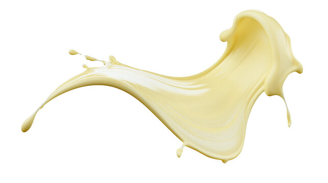 Creamy yellow liquid splash frozen in motion, isolated on transparent background
