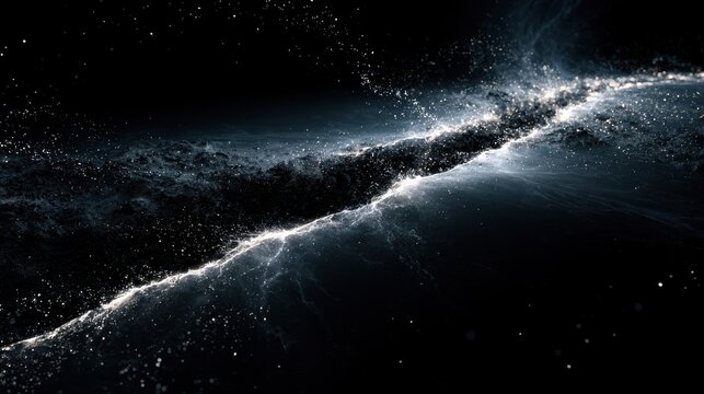 Energy rift in space with glowing crack against black background
