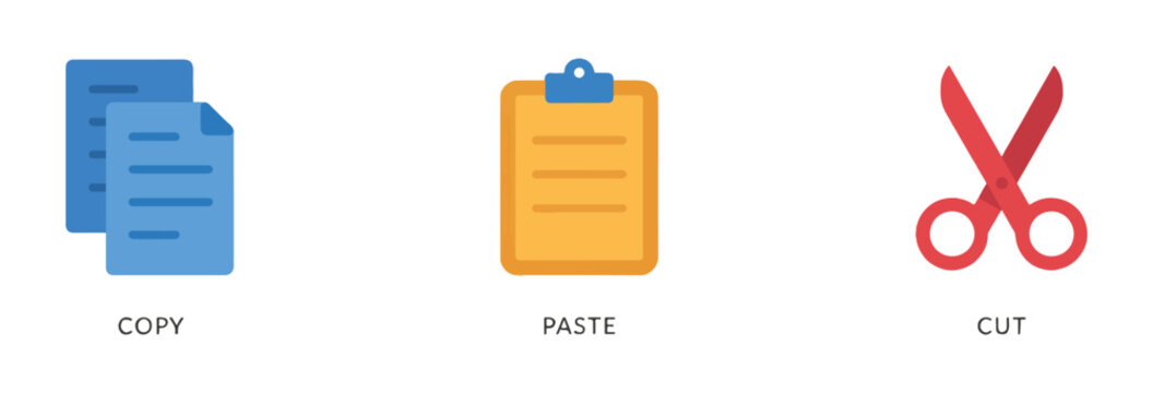 Clipboard Editing Icon Set, Copy Paste Cut and Document Management Interface Symbols