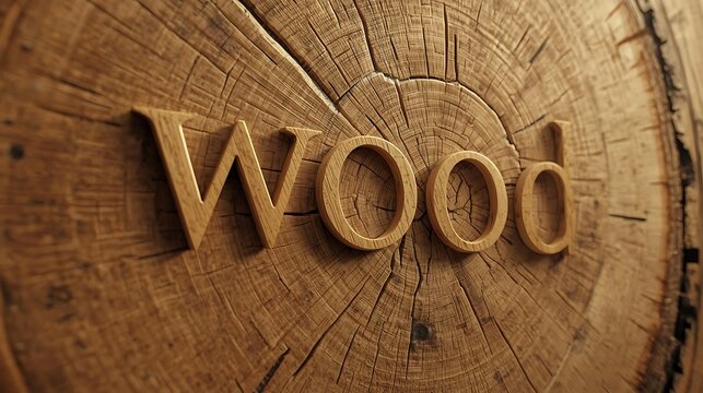 Wood lettering carved onto a slice of tree trunk